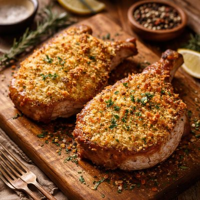 Image of Pork Chops with Crunchy Parmesan Gratin