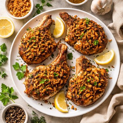 Image of Pork Chops with Crust of Onions