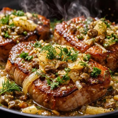 Image of Pork Chops with Fennel and Caper Sauce