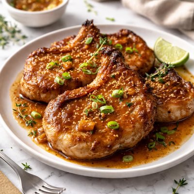 Image of Pork Chops with Ginger Maple Sauce