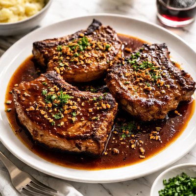 Image of Pork Chops with Miso Red Wine Sauce