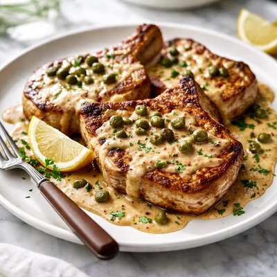 Image of Pork Chops with Mustard Sauce Capers