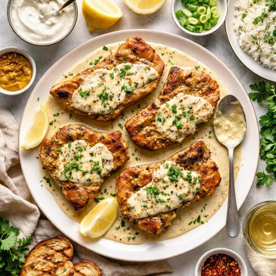 Image of Pork Chops with Mustard Sour Cream Sauce