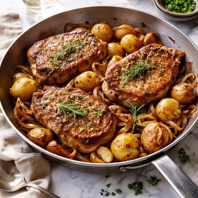 Image of Pork Chops with Potatoes and Onions