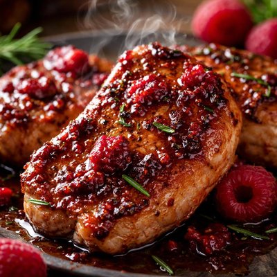 Image of Pork Chops with Raspberry Glaze