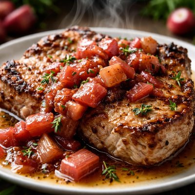 Image of Pork Chops with Rhubarb Compote