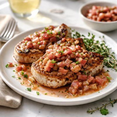 Image of Pork Chops with Rhubarb Sauce