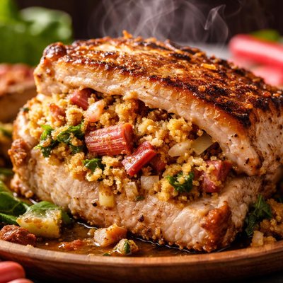 Image of Pork Chops with Rhubarb Stuffing