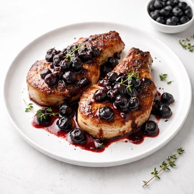 Image of Pork Chops with Savory Blueberry Sauce