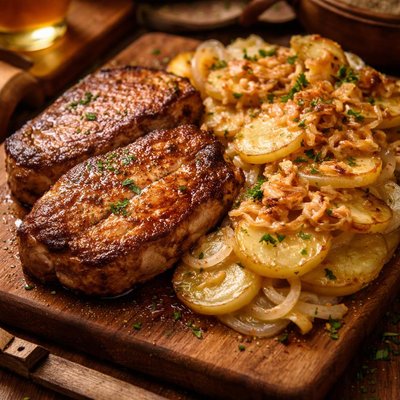 Image of Pork Chops with Scalloped Potatoes and Onions