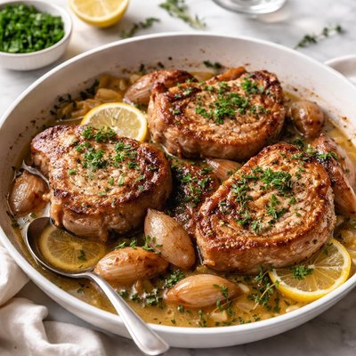 Image of Pork Chops with Shallots in White Wine Sauce