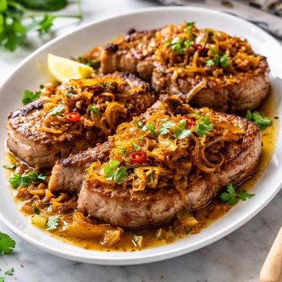 Image of Pork Chops with Sweet Curried Onion
