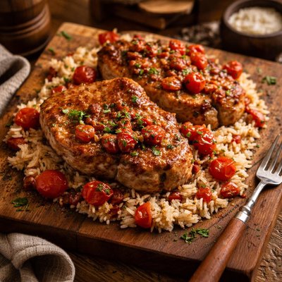 Image of Pork Chops with Tomatoes and Rice