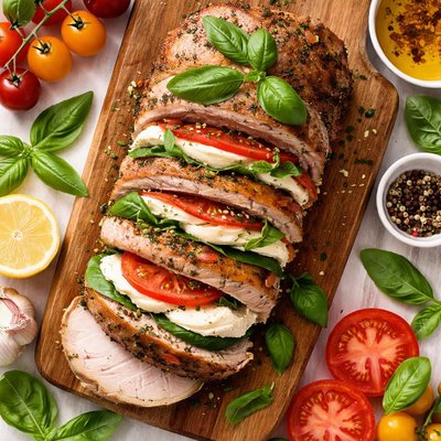 Image of Pork Loin with Fresh Mozzarella Basil and Tomatoes