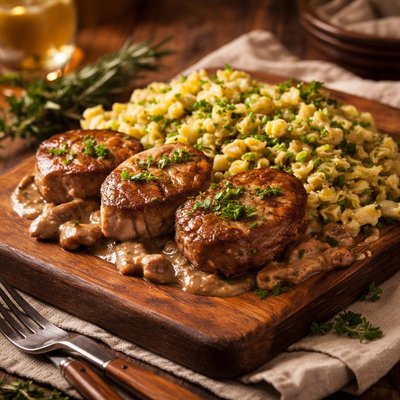 Image of Pork Medallions with Herbed Spaetzle Emeril