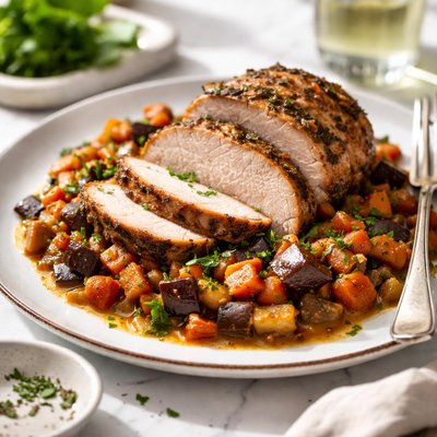 Image of Pork Roast with Eggplant and Carrots Ragu