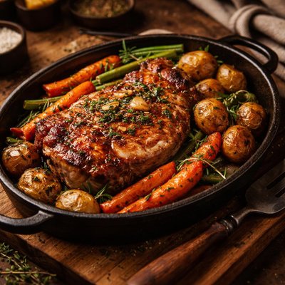 Image of Pork Steak Dinner in a Dish