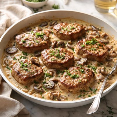 Image of Pork Tenderloin Medallions in a Sherry Mushroom Cream Sauce