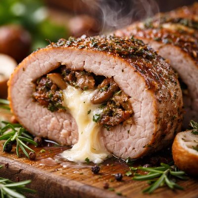 Image of Pork Tenderloin Stuffed with Brie and Mushrooms