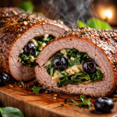 Image of Pork Tenderloin Stuffed with Spinach and Blueberries