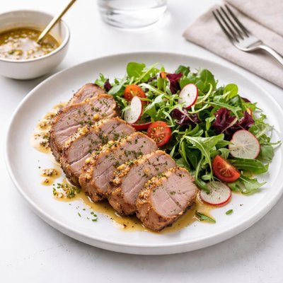 Image of Pork Tenderloin W Salad and Honey and Mustard Dressing