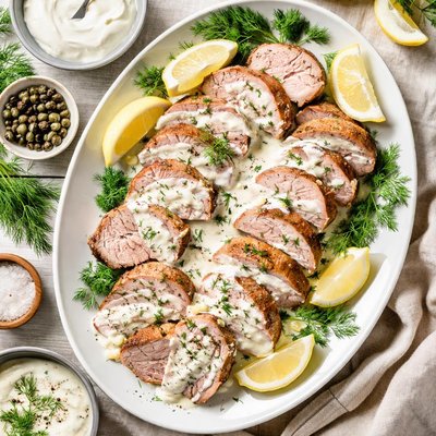 Image of Pork Tenderloin W Sour Cream Shallot Dill Sauce