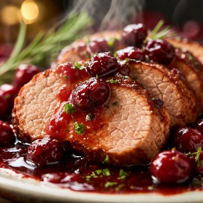 Image of Pork Tenderloin with Cranberry and Porto Wine Sauce