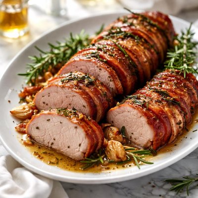 Image of Pork Tenderloin with Garlic Rosemary and Bacon