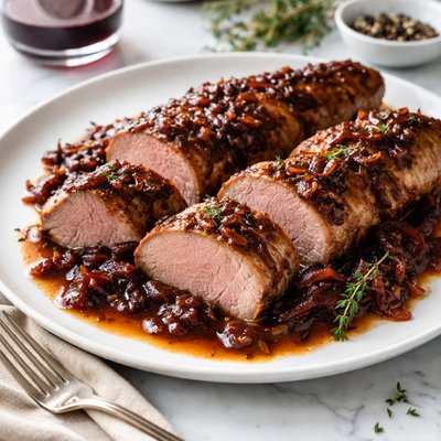 Image of Pork Tenderloin with Merlot Shallot Sauce