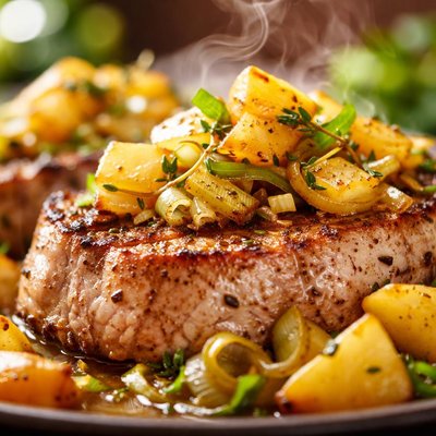 Image of Pork Tenderloin with Sauteed Apples Leeks