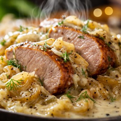 Image of Pork Tenderloin with Sauteed Onion and Fennel Cream