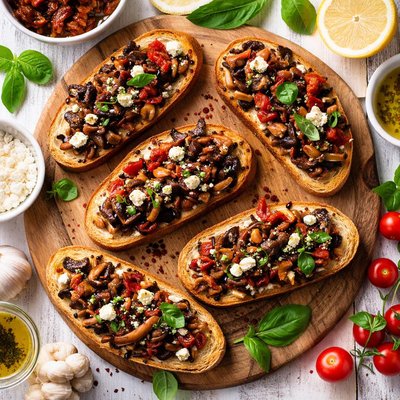 Image of Portabella Mushroom and Dried Tomato Bruschetta