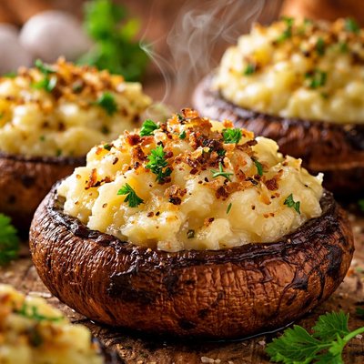 Image of Portabella Mushroom Caps Stuffed with Garlic Mashed Potatoes