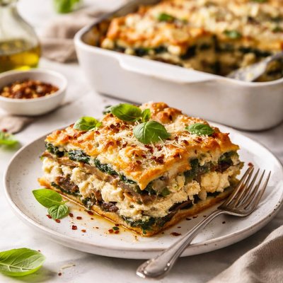Image of Portabella Mushroom with Spinach and Feta Lasagna Vegetarian