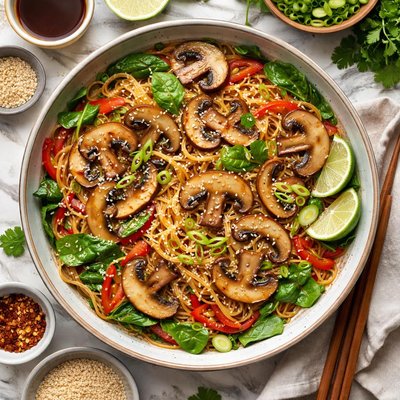 Image of Portabella Mushrooms Teriyaki Angel Hair Pasta