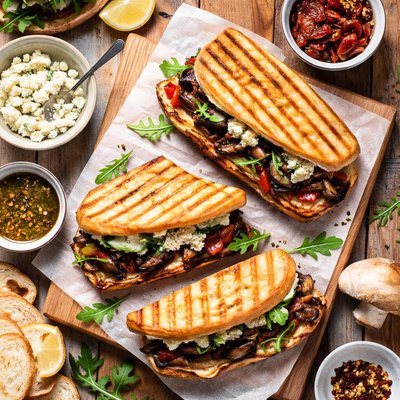 Image of Portabella Panini with Gorgonzola Cheese and Sun Dried Tomatoes