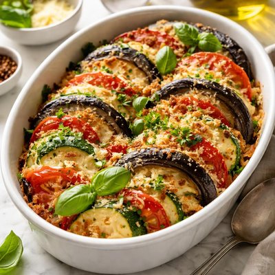 Image of Portabella Tomato Zucchini Gratin