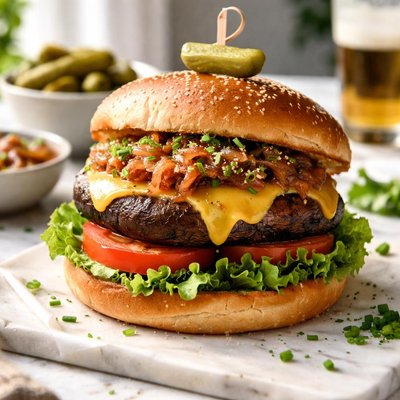 Image of Portobello Cheeseburger with Sweet Onion Relish