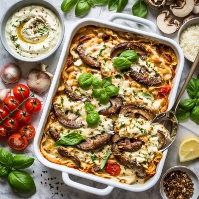Image of Portobello Lasagna with Basil Cream