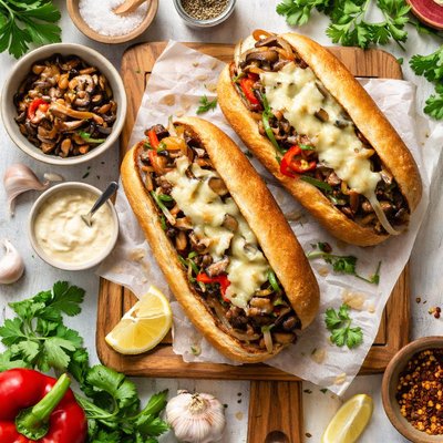 Image of Portobello Philly Cheese Steak Sandwich