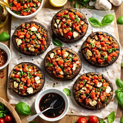 Image of Portobello Pizzas with Tomato Bruschetta