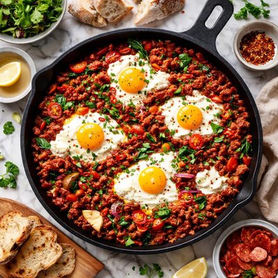 Image of Portuguese Baked Eggs with Chorizo and Ricotta