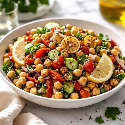 Image of Portuguese Garbanzo Bean Salad with Roasted Garlic