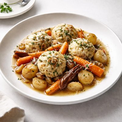 Image of Pot Roasted Vegetables with Parmesan and Thyme Dumplings