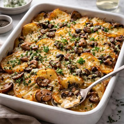 Image of Potato Blue Cheese and Mushroom Bake