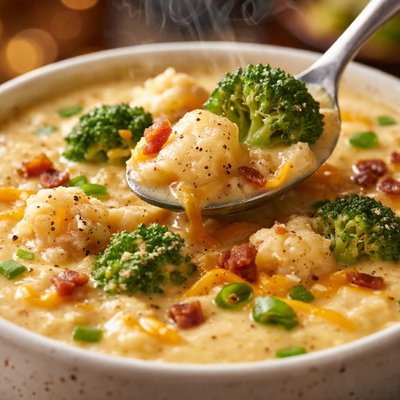 Image of Potato Cheddar Soup with Broccoli and Cauliflower