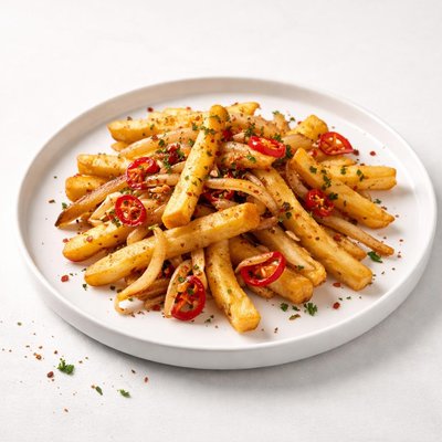 Image of Potato Fries with Onion and Chilli