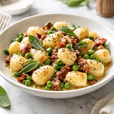 Image of Potato Gnocchi with Pancetta Peas and Sage