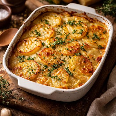 Image of Potato Gratin with Cream and Fresh Herbs
