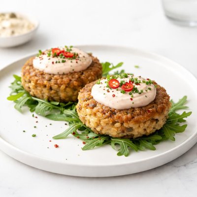 Image of Potato Lentil Burgers with Chilie Cream
